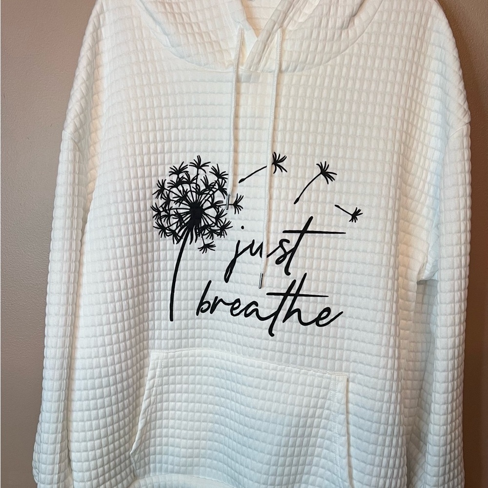White Waffle Knit Hoodie with Dandelion Print